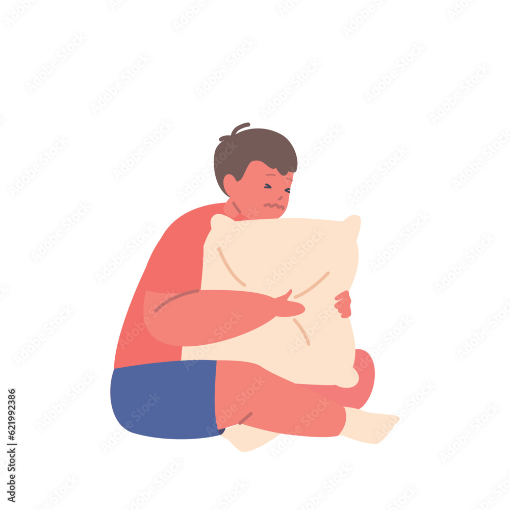 Scared Child Boy Character Hug Pillow, Providing Sense Of Security And Warmth To Help Alleviate Fears And Bring Comfort Scared Child Boy Character Hug Pillow, Providing Sense Of Security And Warmth To Help Alleviate Fears And Bring Comfort