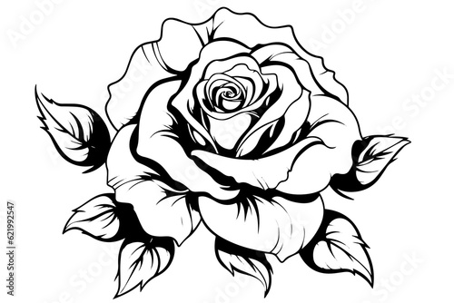 Vintage rose flower engraving calligraphic .Victorian style tattoo vector illustration