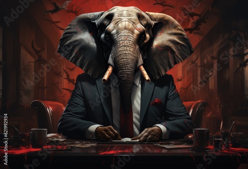 Animal elephant play poker blackjack in a casino  fantasy
