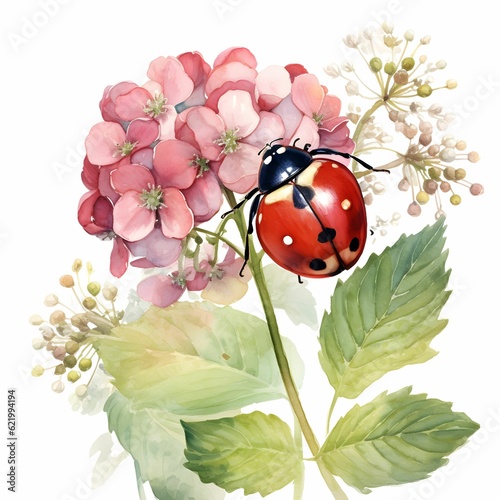 ladybug on flower pink hydrangea 