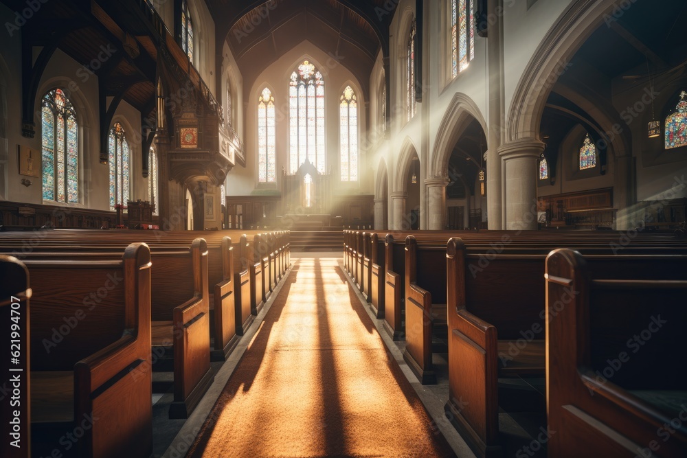 Fototapeta premium interior of a church with sunlight coming through the window