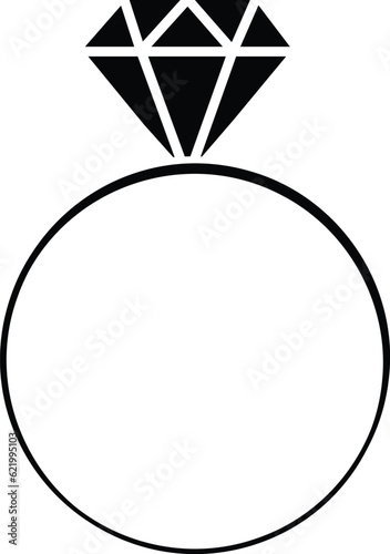 Vector illustration of a black diamond engagement ring on isolated white background.