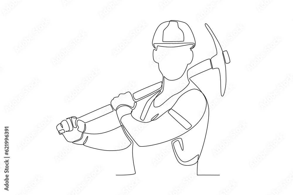 A laborer holding a hoe. Labor Day one-line drawing