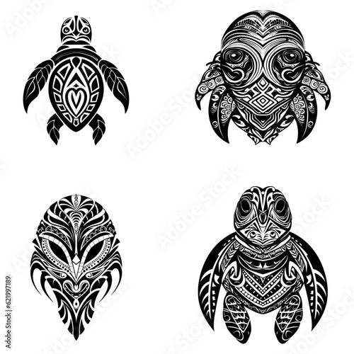 Minimalist Tribal bald turtle face only black color vector