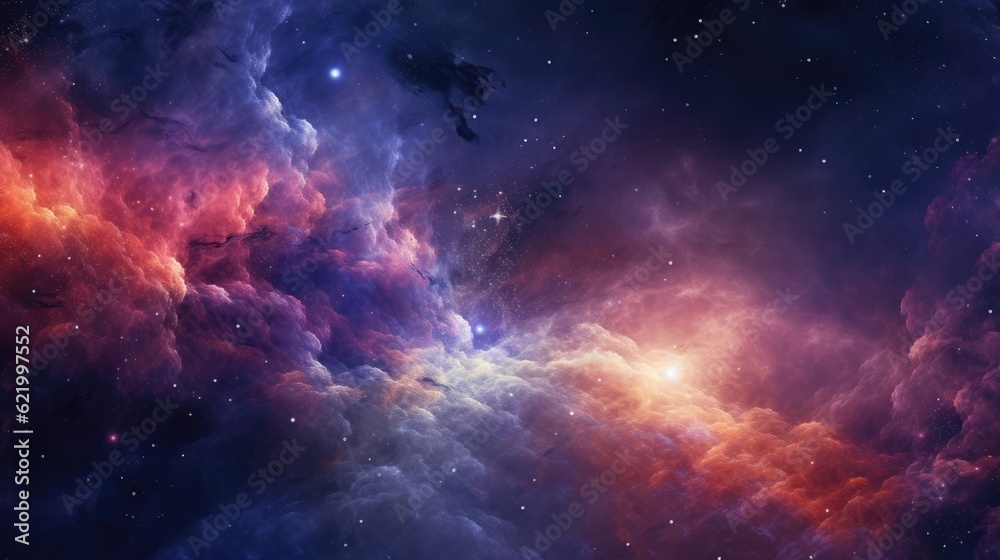 Abstract colorful space background with nebula, stars and planets