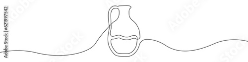 Jug glass icon line continuous drawing vector. One line Jug, milk, juice, wine icon vector background. The pitcher pours milk, juice, wine icon. Continuous outline of a Jug.