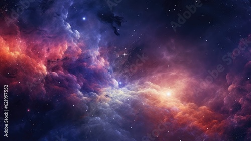 Abstract colorful space background with nebula, stars and planets © eireenz