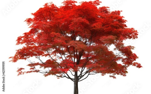 Bright large red isolated maple tree, Generative AI