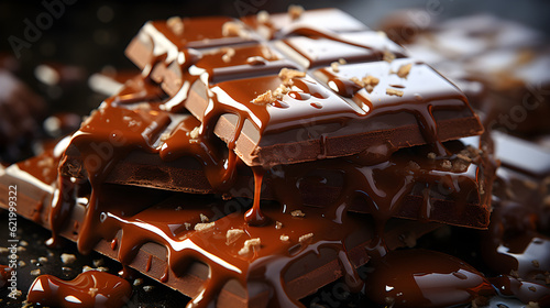 Chocolate bars coated with delicious caramel or liquid chocolate and crunchy. Chocolate world day.