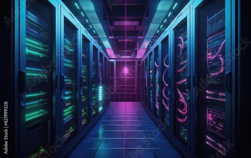 Platform for hosting contemporary Internet contents. Rack housing server data storage hardware, Generative AI