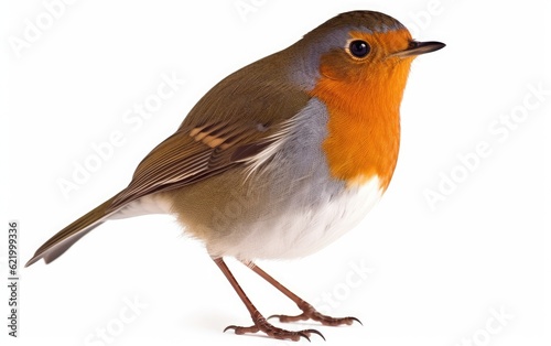 Robin (Erithacus rubecula) isolated on white background, Generative AI