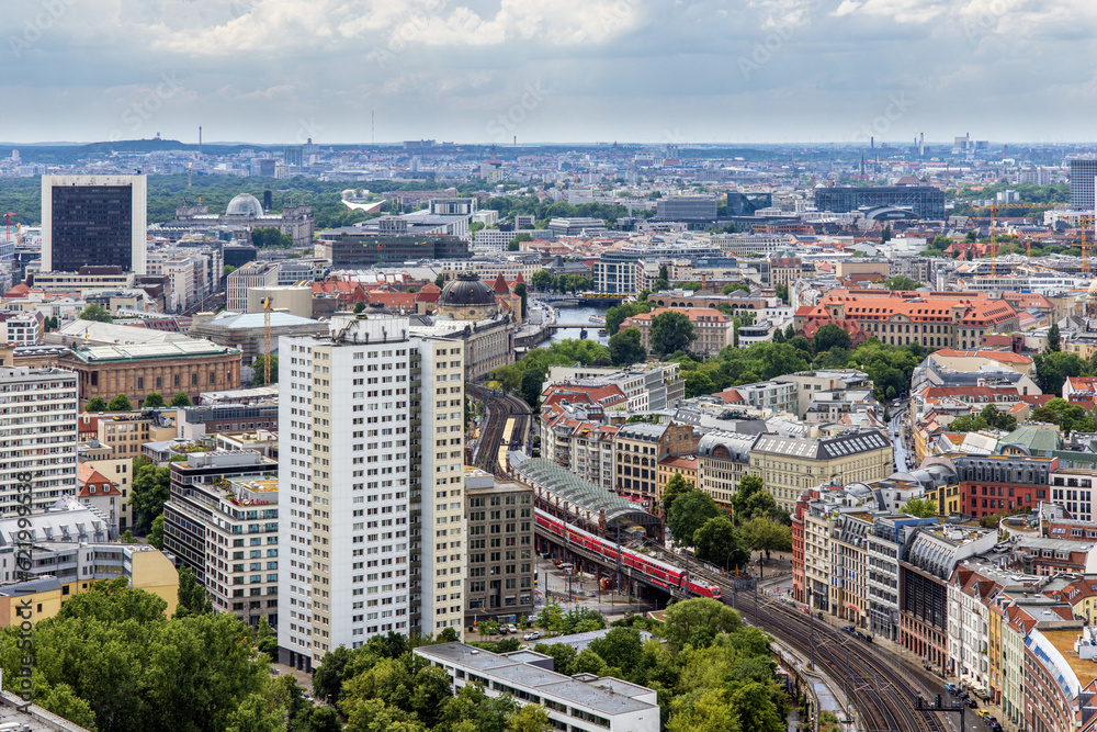 Aerial view over the roofs of the city of Berlin, Germany