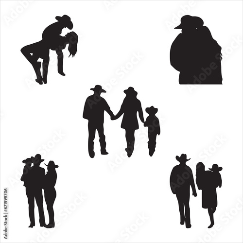 Silhouettes of a cowboy family