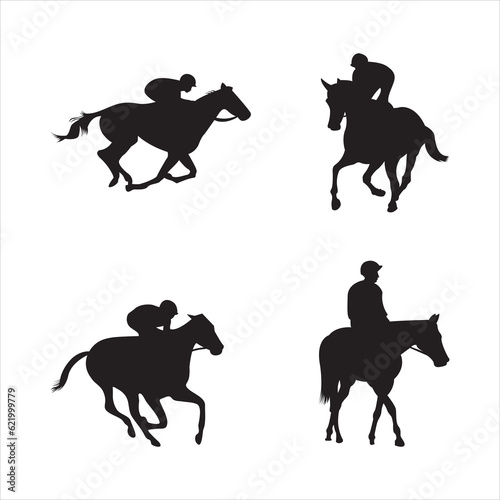 Fototapet Set of horse jockey silhouettes