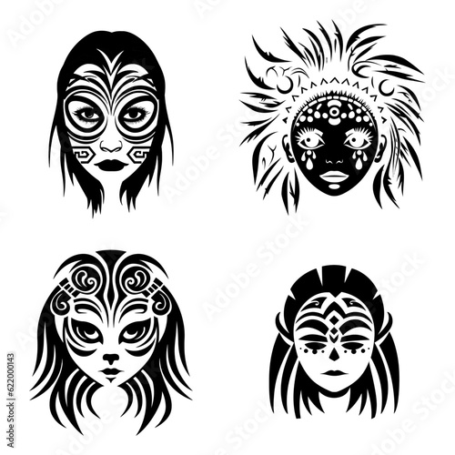 Minimalist Tribal bald woman face only black color vector