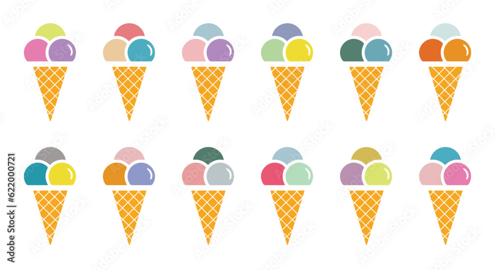 Set of tasty ice creams, Pastel ice cream set