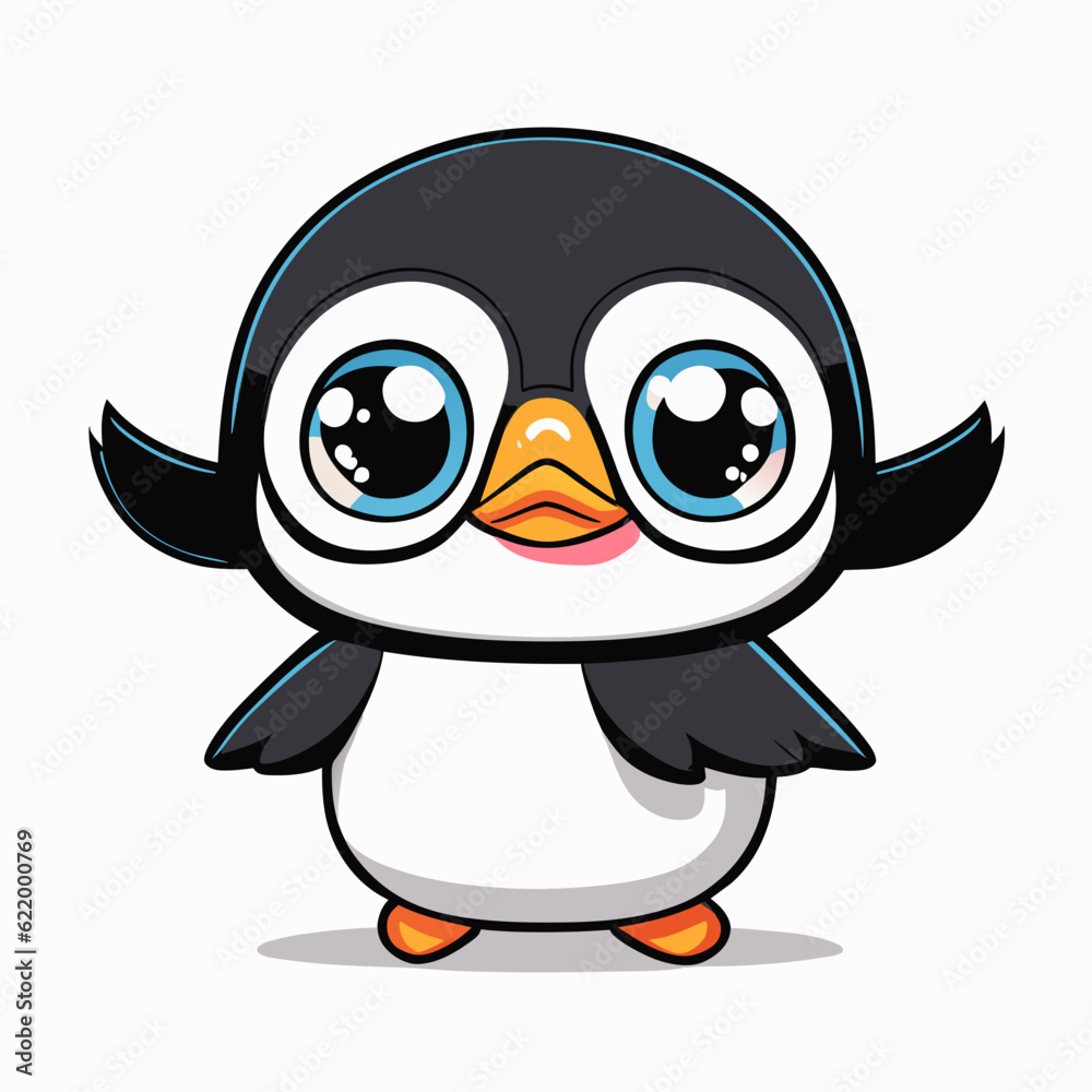 Obraz premium cute and funny cartoon illustration of a clumsy penguin trying to learn how to fly