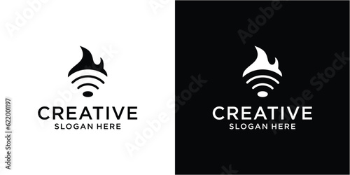 Creative flame with signal sign logo design concept