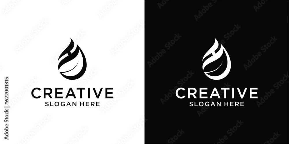 Letter h with water drop and leaf logo design concept Letter h with water drop and leaf logo design concept