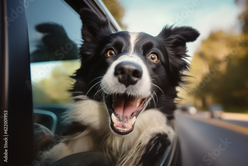 Dog riding in car and looking out from car window.ai generative © Oleksandr