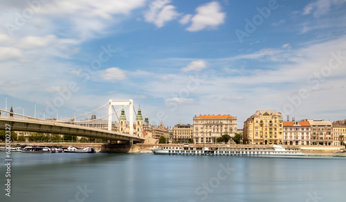Elisabeth Bridge, Erzsebet hid, across Danube river in Budapest, Hungary. Blue water and blue sky © Thomas