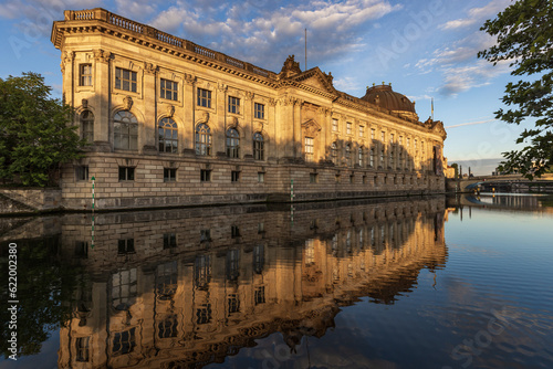 The historic Bode Museum on Museum Island, reflected in the Spree River, Mitte, Berlin.