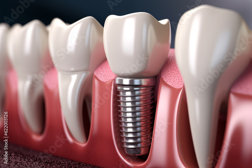 Print op canvas Close up of dental teeth implant. 3D. ai generative