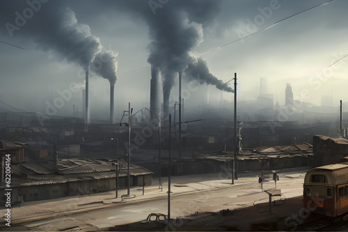 Post-Apocalyptic Wasteland with Smoking Factories © Keshani_S