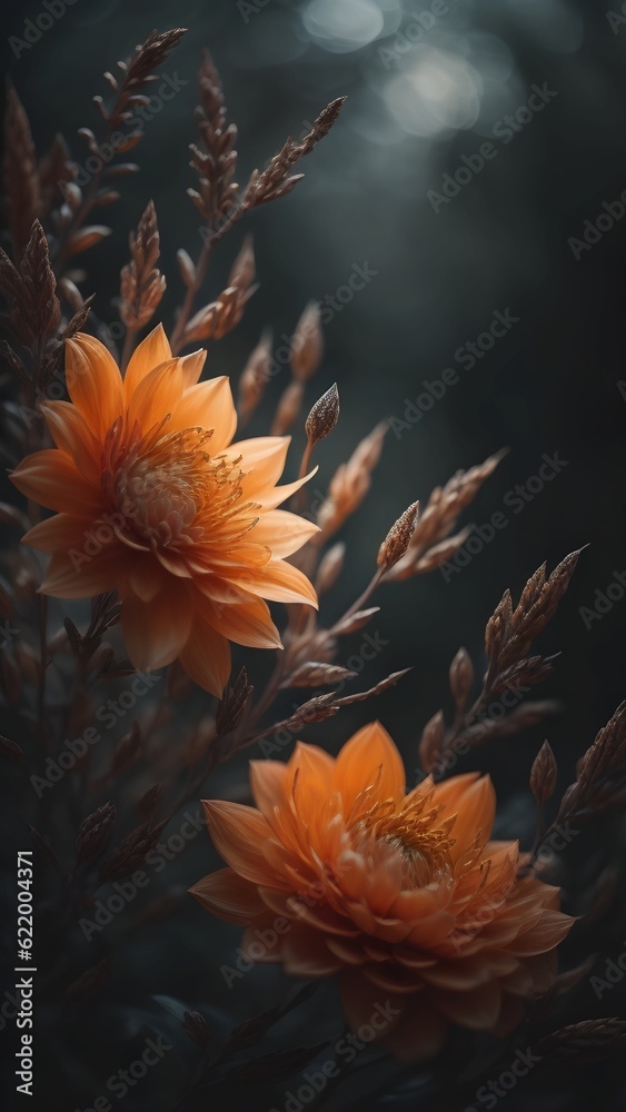 Dark Moody Orange Flowers In a Gloomy Atmospheric Setting Dark Moody Orange Flowers In a Gloomy Atmospheric Setting