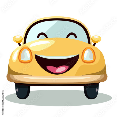 Cute happy cartoon car vector illustration , Smiling car flat style vector image