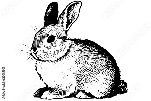 Engraving rabbit on white background .Vector ink sketch illustration. photo