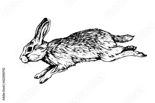 Engraving rabbit on white background .Vector ink sketch illustration.