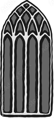  English interlaced/intersecting gothic window tracery stylized drawing. Architectural element; medieval cathedral arches; vector