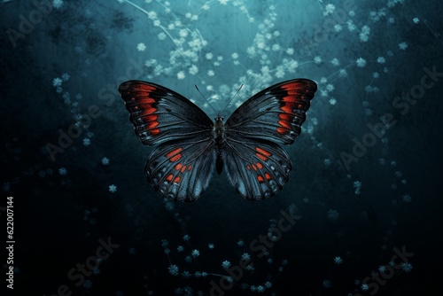 butterfly on a dark forest background. Generative AI