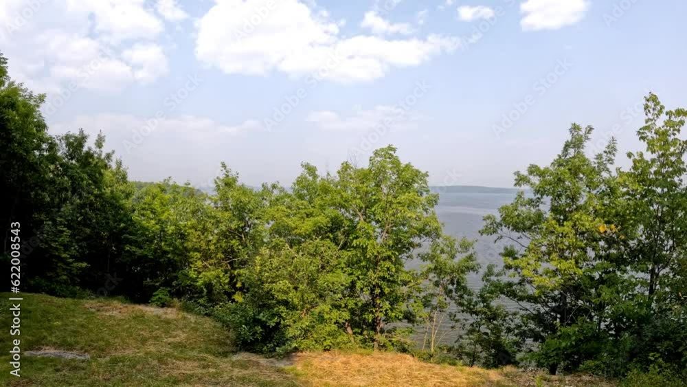 View of Lake Bernard from hiking trail in High Rock Lookout Park in Sundridge, Ontario, Canada. Lake Bernard is the largest freshwater lake without an island in the world. View of Lake Bernard from hiking trail in High Rock Lookout Park in Sundridge, Ontario, Canada. Lake Bernard is the largest freshwater lake without an island in the world.
