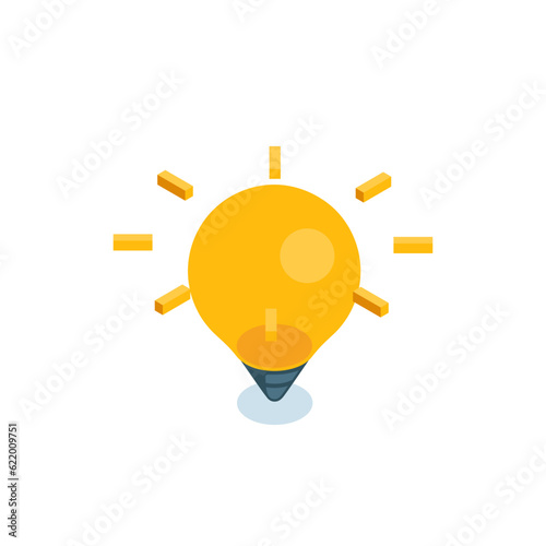 isometric light bulb icon in black on white background, creative idea or eureka