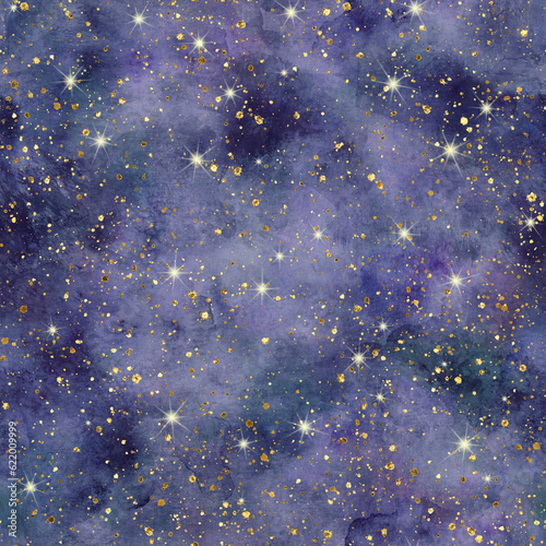 Abstract watercolor indigo space sky stars night background
