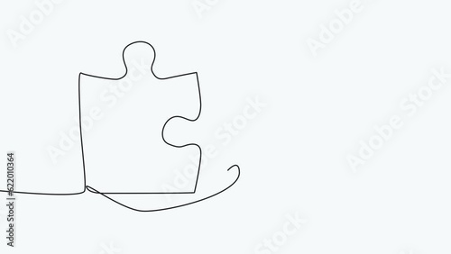 connected puzzle pieces of one continuous line drawn. Jigsaw puzzle element. 4K animation
