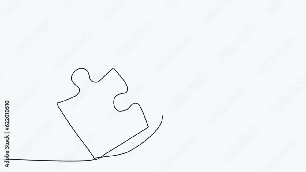 connected puzzle pieces of one continuous line drawn. Jigsaw puzzle element. 4K animation connected puzzle pieces of one continuous line drawn. Jigsaw puzzle element. 4K animation