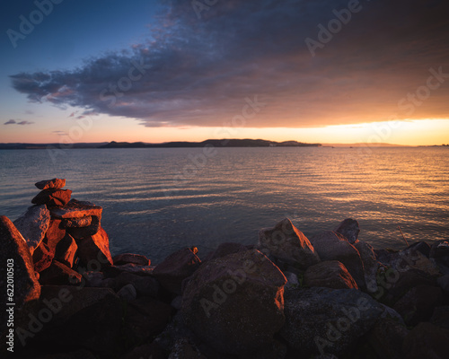 Amazing sunset over lake Ba...