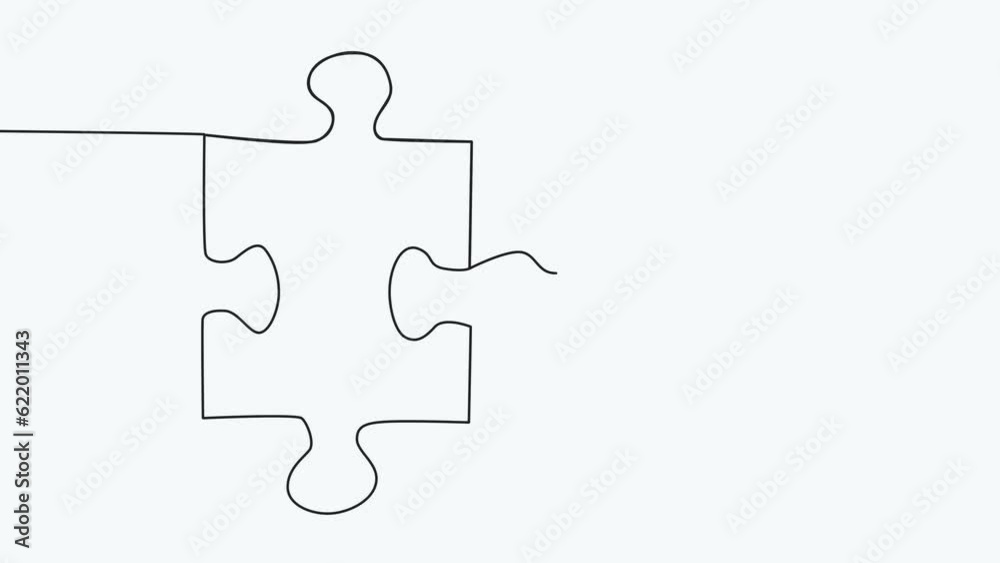connected puzzle pieces of one continuous line drawn. Jigsaw puzzle element. 4K animation connected puzzle pieces of one continuous line drawn. Jigsaw puzzle element. 4K animation