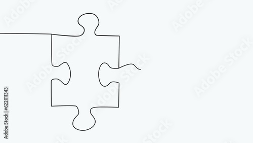 connected puzzle pieces of one continuous line drawn. Jigsaw puzzle element. 4K animation