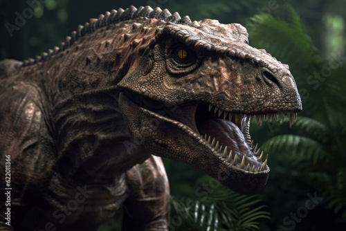Dinosaur Tyrannosaurus Rex in the jungle, AI Generated