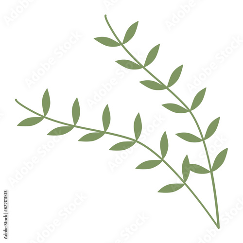 Green Color Leafy Branch Icon Minimalist