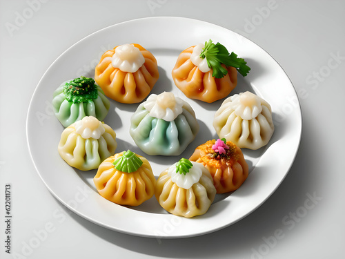 dim sum dumplings on a pristine white background