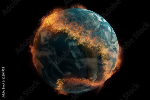 Globe Depicting Forest Fires and Smoke Plumes, Highlighting the Global Crisis and Environmental Impact