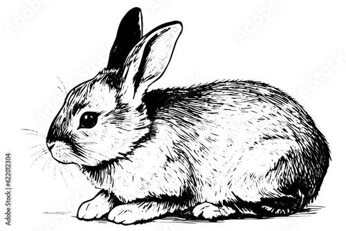 Engraving rabbit on white background Fototapet