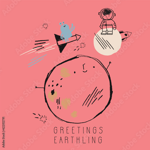 Sketched Space Slogan Graphic Print 