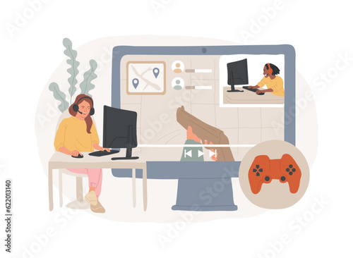 E-sport game streaming isolated concept vector illustration. Esport live game show, online streaming business, solutions for recording of competitive gaming, global entertainment vector concept.
