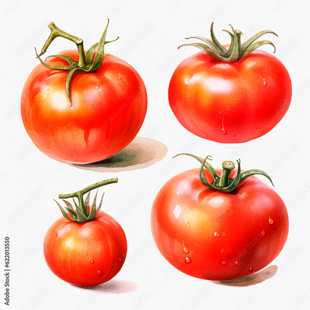 tomatoes set watercolor on a white background created with Generative Ai